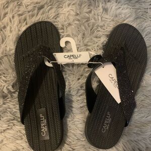 Capelli New York Black Glitter Flip Flops